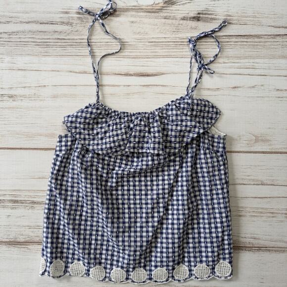 J Crew Blue and White Gingham Flutter Cami Top Sz 8 - Picture 9 of 9